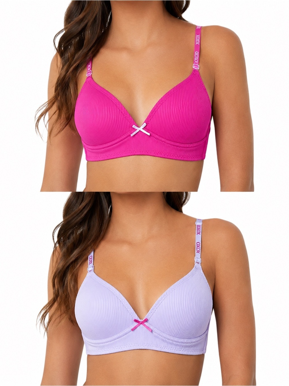 XOXO Girls 2-Pack Ribbed Bras Pink & Lavender NWT 32B